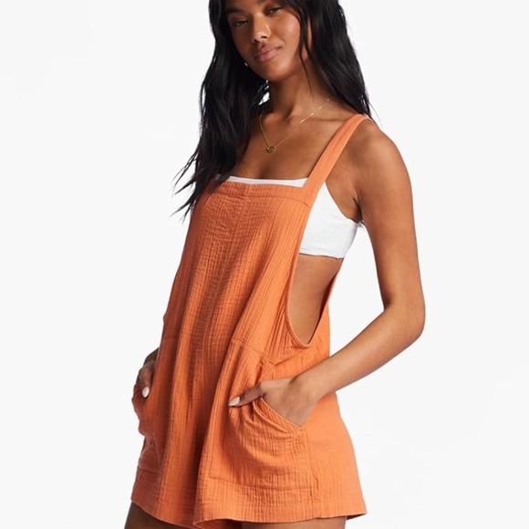 BILLABONG Orange cotton romper | relaxed beachy summer one-piece | Large * - Picture 2 of 10
